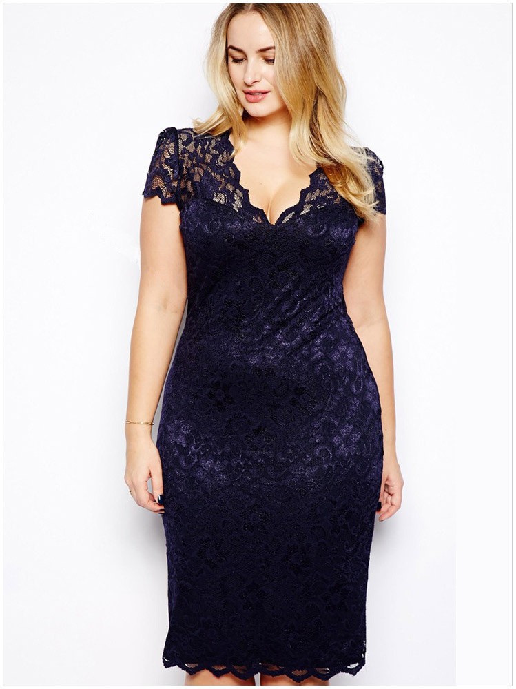 F66712 plus size Lace Midi Dress